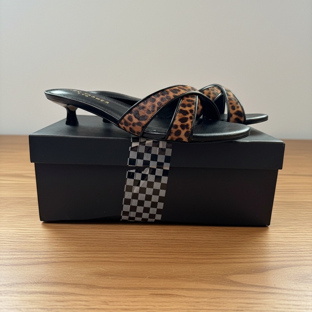 Marc Fisher LTD Traceyly Leopard Print Calf Hair Kitten Heel Sandal Womens 9M